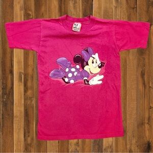 💗 Vintage 90s Minnie Mouse Tee – Made in USA – Kids L (14–16) Fuchsia Tee